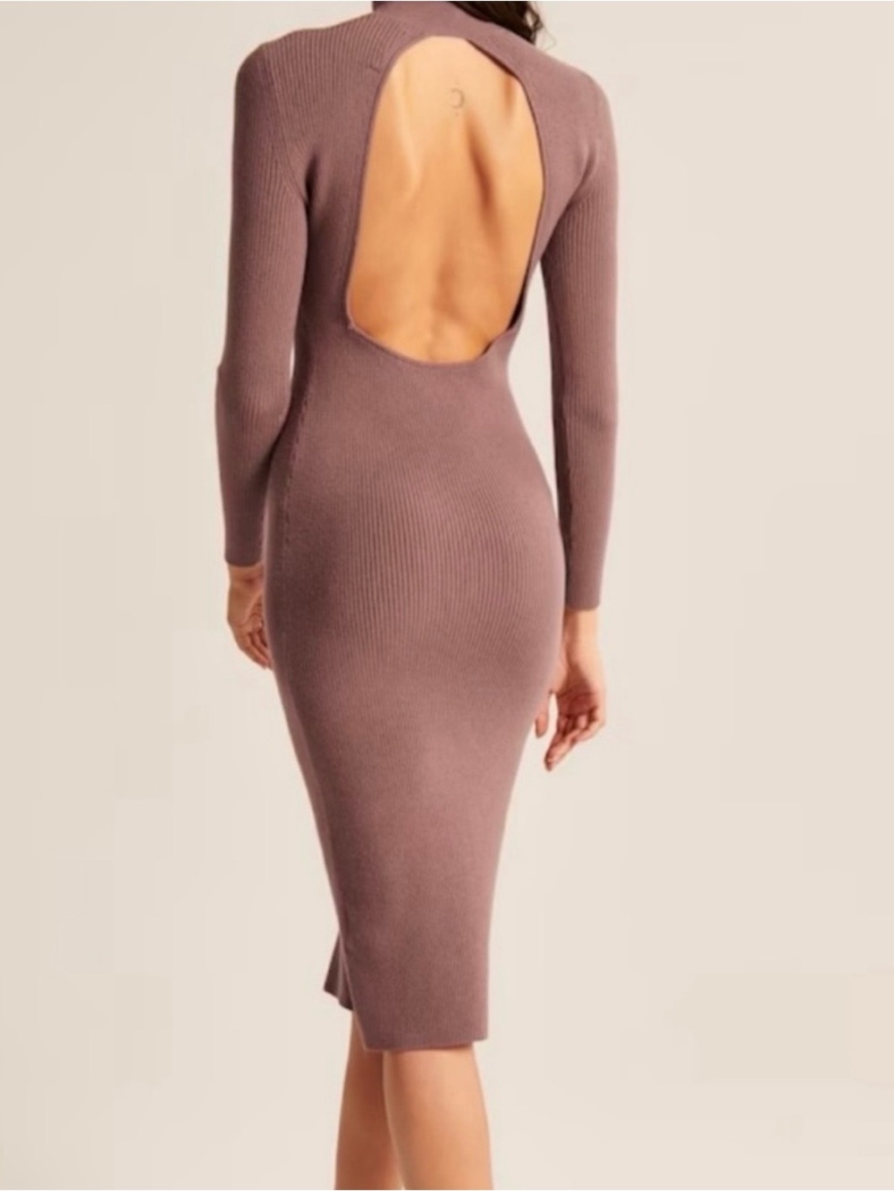 Abercrombie & Fitch Mauve Ribbed Open-Back Midi Dress